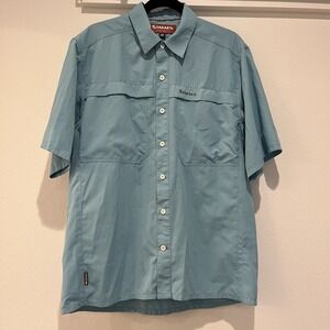 SIMMS Tee Shirt Glacier Blue Vented Fishing Men's SZ M Button Up